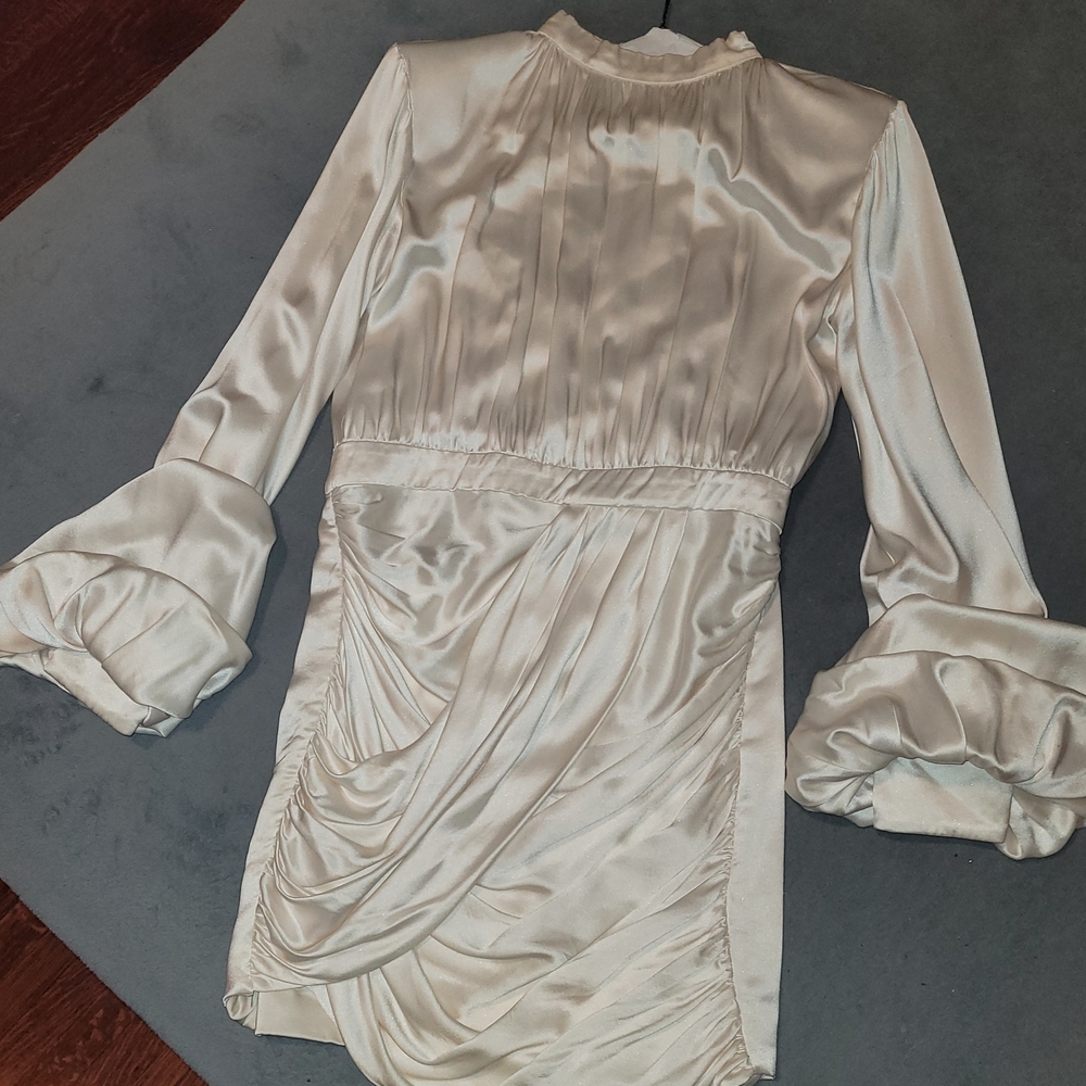 House of CB Cream Satin Long Sleeve Dress